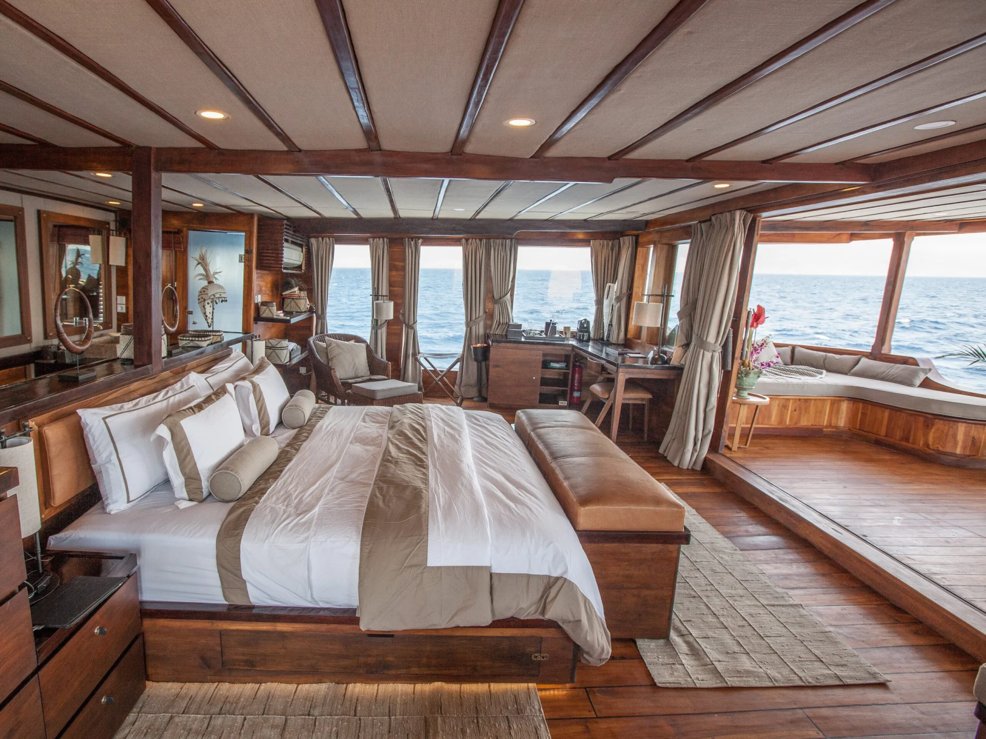 Cabins on Prana's top deck offer panoramic views through its windows (Image courtesy of Prana by Atzaro)
