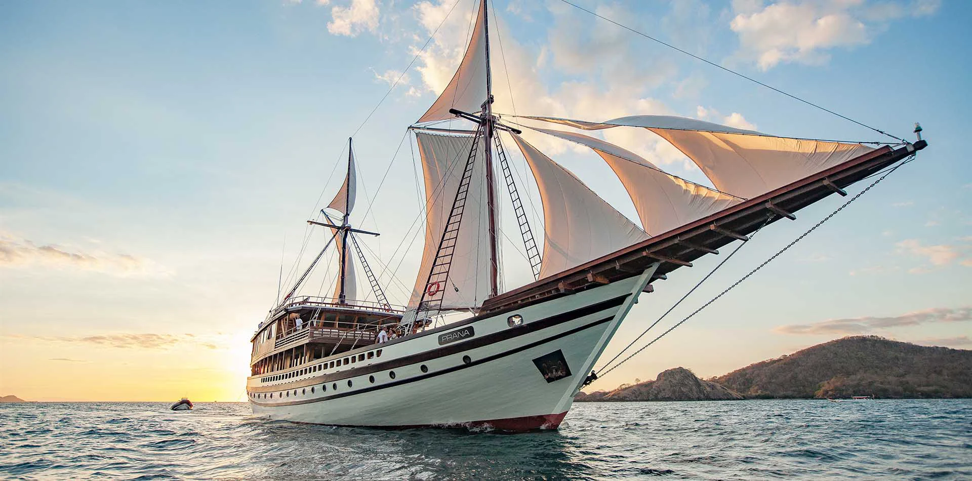 The Prana by Atzaro phinisi at anchor in eastern Indonesia