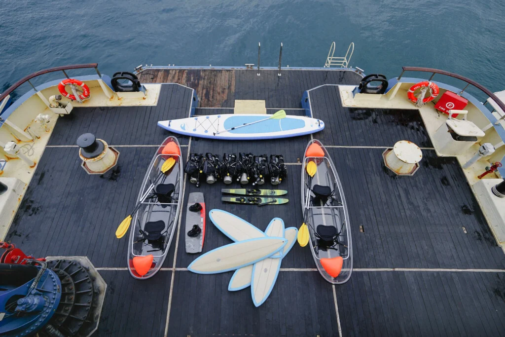 Watersport equipment on Yacht deck